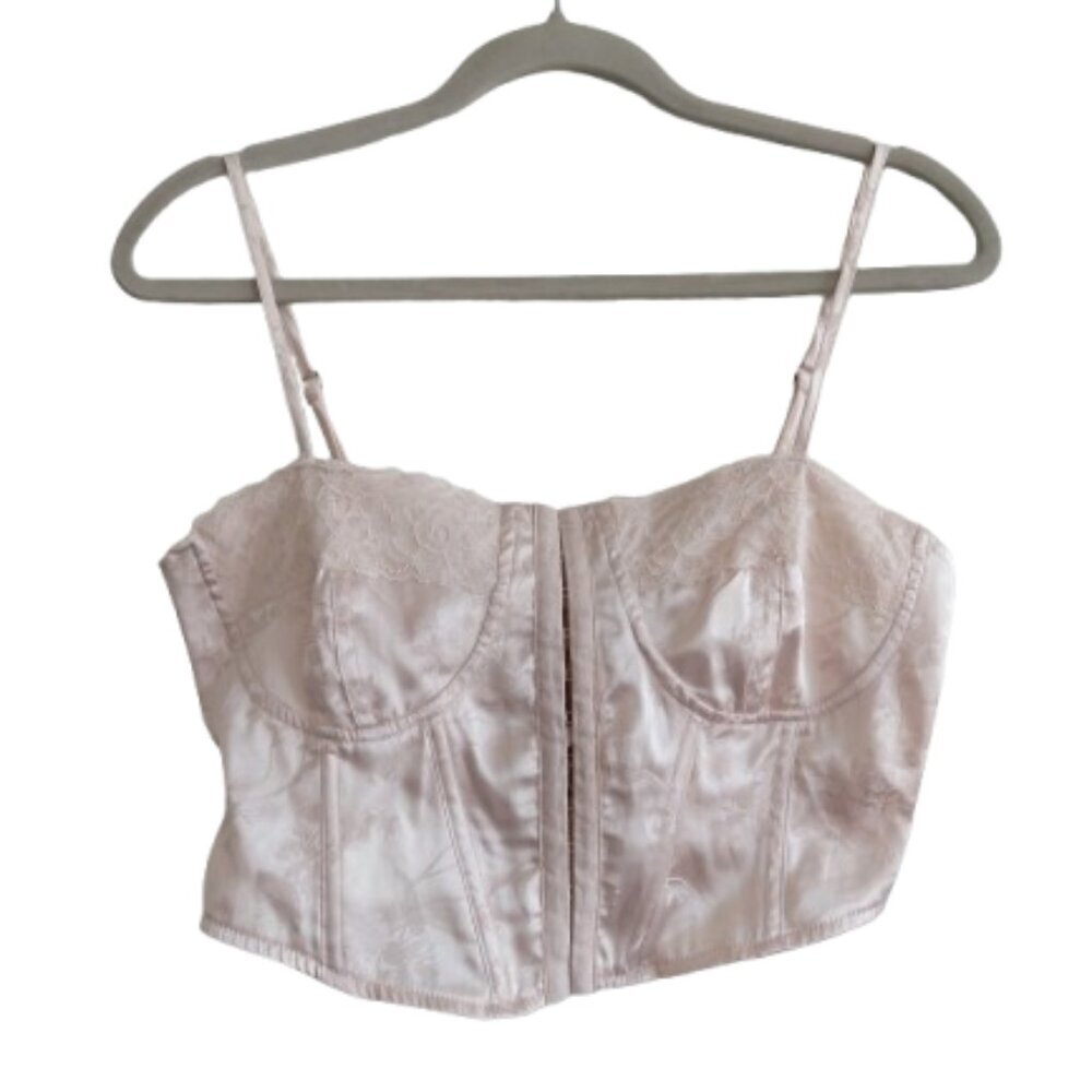 L.A. HEARTS Satin Floral Lace Up Corset Bustier Top Romantic Fairy Y2K Babydoll